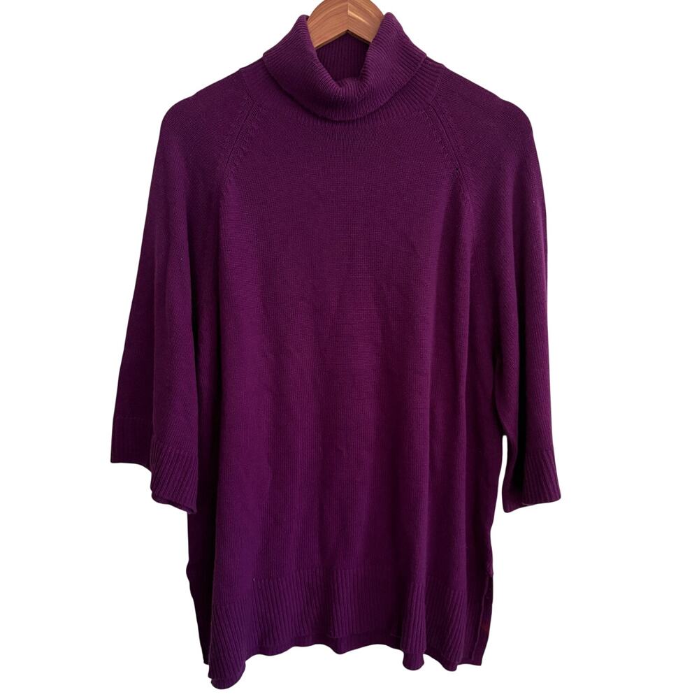 Ralph Lauren Cowl Sweater L Purple Tunic Wool Cashmere Quiet Luxury Turtleneck